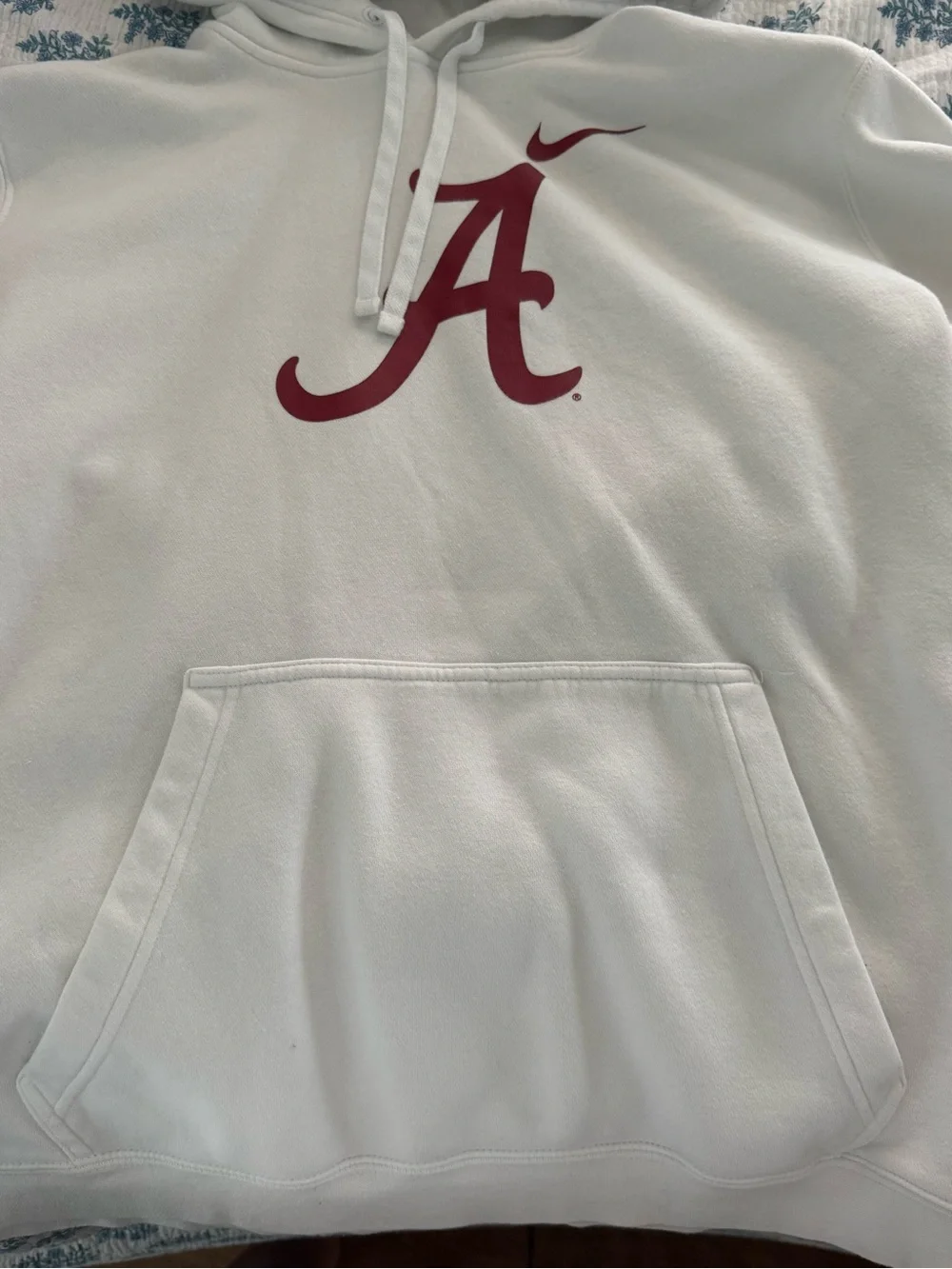 Nike White Hoodie with Crimson Alabama 'A' and Swoosh